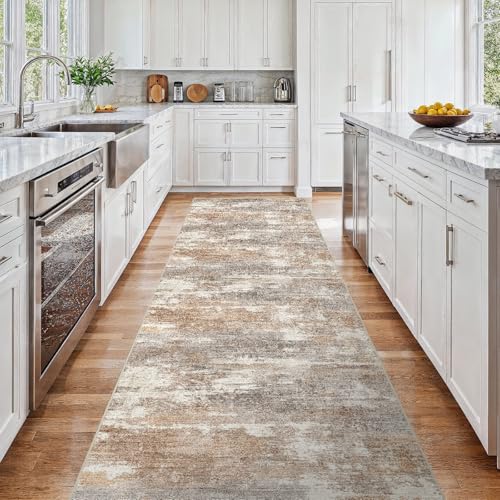 3x15 Runner Rug Washable Abstract: Non Slip Hallway Floor Mat Brown/Brick