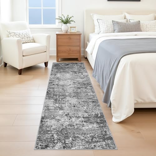 Washable Runner Rug 2x7: Non-Slip Low Pile Hallway Runners Modern Abstract Kitchen Rugs Soft Thin Entryway Carpet Stain Resistant Floor Decor Mat for Bedside Bathroom(Black/Grey/White, 2X7)