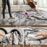 PADOOR Abstract 4'x6' Area Rug, Washable Non-Slip Low Pile, Marble Black