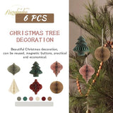 NICROLANDEE Christmas Party Decorations - 6 PCS 3D Mini Glitter Edge Paper Honeycomb Lantern Green, Red, Brown, Ivory, Gray Hanging Ornaments for Christmas Tree Décor, New Years Party, Home Decor