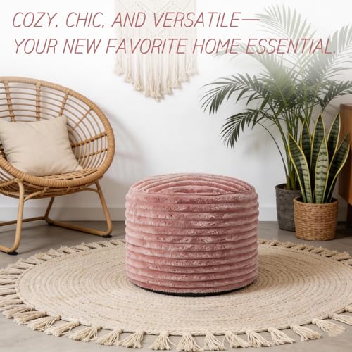 2 Pcs 26 x 18 Inch Unstuffed Pouf Cover Ottoman Foot Rest - No Filler, Faux Rabbit Fur Foot Stool Floor Bean Bag Floor Chair Storage for Home Decor Bedroom Living Room (Pink)