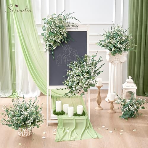 Serwalin 100 Pcs Mixed Artificial Eucalyptus Stems,Babys Breath Artificial Flowers Bulk with Faux Eucalyptus Leaves Greenery Stems for Wedding DIY Bouquets Floral Arrangement Home Decor