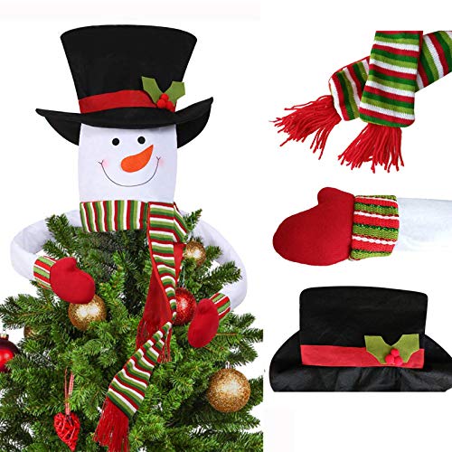 Christmas Tree Topper Snowman Top Hugger for Xmas Tree Holiday Decorations Winter Wonderland Decoration New Year Decorations Ornament with Hat Shawl and Poseable Arms
