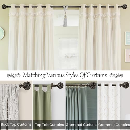 Bronze Curtain Rods 18 to 64 inches (1.5-5.33 ft), 1 Inch Diameter Adjustable Heavy Duty Decorative Curtain Rods with Decorative Openwork Carved finials for Living Room Bedroom Windows