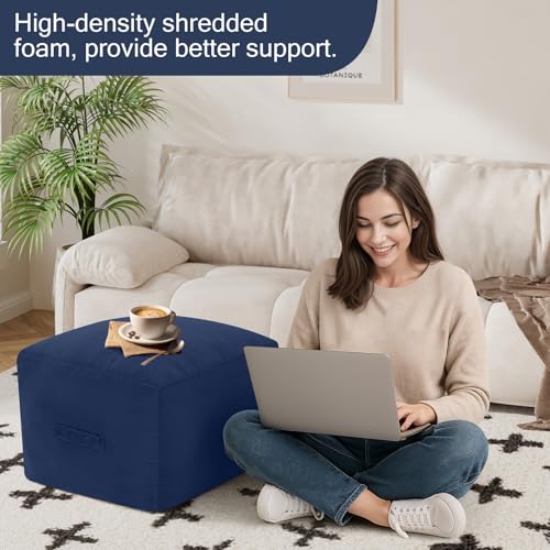 MeMoreCool Grid Square Pouf Ottoman Foot Rest 20x20x15 Inches, Navy