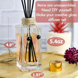 Glass Reed Diffuser Set of 4 - 5oz/155ml Clear Empty Essential Oil Diffuser Bottles with Caps and Reeds - Decorative Bottle Set - Bulk Reusable Apothecary Perfume Jar Gift