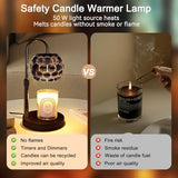 Candle Warmer Lamp with Timer Adjustable - Height Candle Warmer, Dimmer, Black Glass Wax Melting Lamps for Home Decor, for Candles in Jars with 2 Bulbs