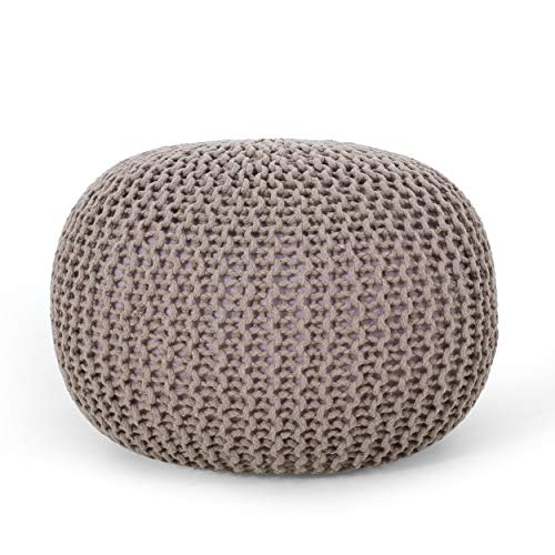 Nahunta Knitted Round Pouf - Cotton - Brown