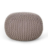 Nahunta Knitted Round Pouf - Cotton - Brown