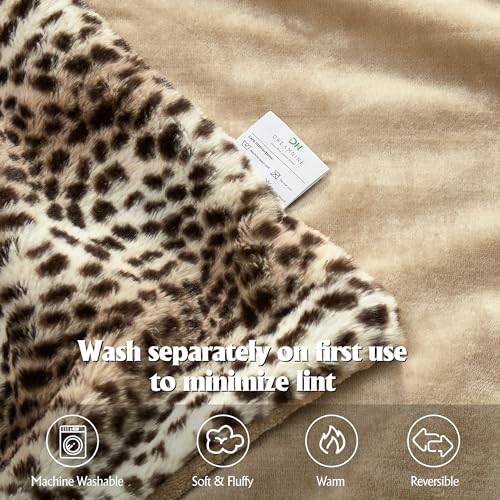 DREAMNINE Luxury Brown Cheetah Print Faux Rabbit Fur Blanket for Couch 50" x 60",Decorative Soft Thick Fluffy Leopard Furry Blankets, Warm Blankets for Winter,Animal Print Cozy Chic Fuzzy Lap Blanket