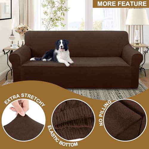 U-NICE HOME Velvet Sofa Cover Stretch Couch Covers for 3 Cushion Furniture Protector Sofa Slipcover (Large, Chocolate)