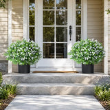 Fake Plants Artificial Flowers for Outdoors Decor, 2 Pack Fake Potted Plants Baby Breath With Green Eucalyptus Look Real UV Resistant Artificial Greenery with Pot for Outside Porch Garden Patio Yard