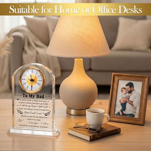 Landical to My Dad Clock Gifts from Daughter Son Acrylic Clock Gift for Father's Day Birthday Present for Dad Father Sign Plaque Meaningful Keepsake Present for Men Idea Home Desk Table Room Decor