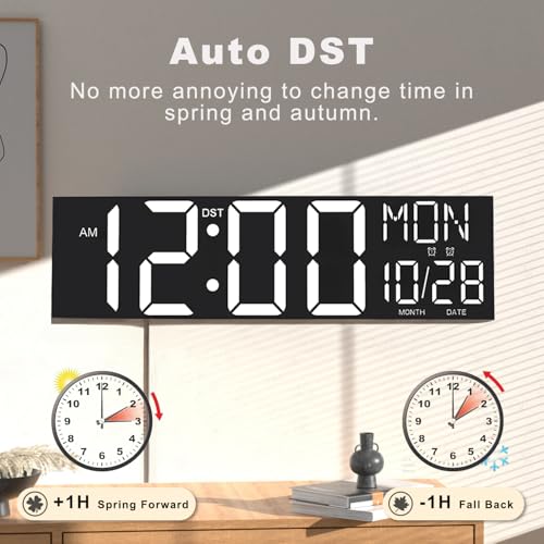 JALL 30" Extra Large Digital Wall Clock, Giant LED Wall Clock with Remote Control, Digital Clock with Jumbo Numbers for Living Room, Gym, Warehouse, Office, Home Decor, Plug-in, White