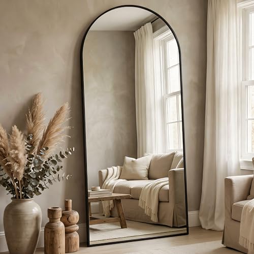 Antok Full Length Floor Mirror Arched Standing Mirror with Aluminum Frame - Freestanding Wall Mount Leaning Body Mirror for Bedroom Living Room Entryway, 71" L x 28" W, Black