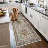 Washable 2x6 Runner Rug, Blue Vintage Floral Non-Slip for Hallway, Kitchen