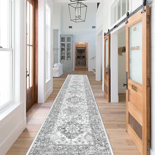 Pauwer Hallway Runner Rug 2'6'' x 12',Washable Kitchen Runner, Vintage Grey