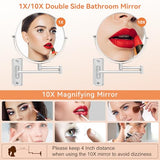 8 inch Wall Mounted Makeup Mirror, 1X/10X Magnifying Double-Sided Wall Mount Shaving Mirror (Close-Up 10X) with Extendable Arm, 360° Swivel for Bathroom Vanity, Chrome (No Light)