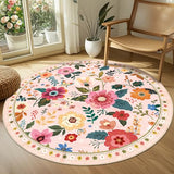 RELEANY Floral Washable Round 4ft Area Rug Pink