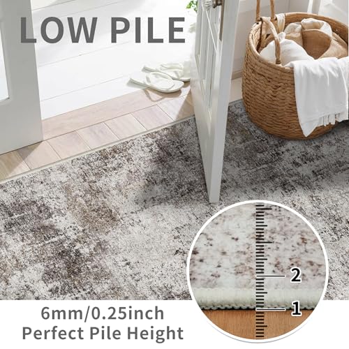 2x5 Washable Runner Rug for Hallway: Non Slip Entryway Runners Rugs Easy-to-Clean - Soft Living Room Bedroom Carpet - Thin Low Pile Floor Mat - Pinkish Beige Brown