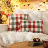 Red Green Plaid Christmas Throw Pillow Covers 20x20 Inch Set of 2