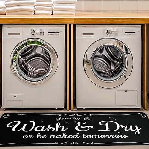 EYECY Laundry Room Rug Runner 20"x49" Non Slip TPR-Backed Rug for Kitchen, Bathroom, and Hallway - Black