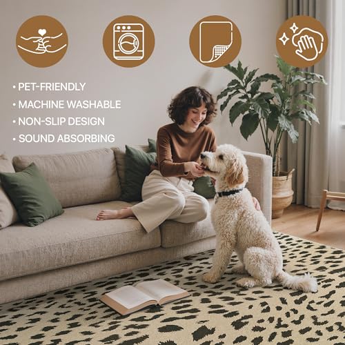 Leopard Print Rugs 9x12 Washable Area Carpet for Living Room Bedroom