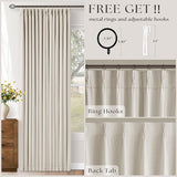 90 Inch Pinch Pleated Blackout Linen Curtains for Bedroom 2 Panels Memory Trained 100% Black Out Soundproof Room Darkening Natural Cream Ivory Birch Window Curtains Double Layer Pinch Pleat Drapes