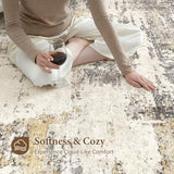 Area Rugs for Living Room: 5x7 Abstract Washable Rug Modern Neutral Large Soft Stain Resistant Non-Slip Backing Machine Table for Bedroom Dining Room Indoor Home Office Carpet - Gold Brown
