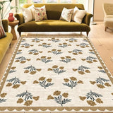 Beige 6x9 Washable Nursery Rug - Boho Floral Scalloped Farmhouse Area Rug for Living Room Stain Resistant Dining Room Rugs for Under Table Non Slip Soft Carpet Rugs for Bedroom Foyer Decor