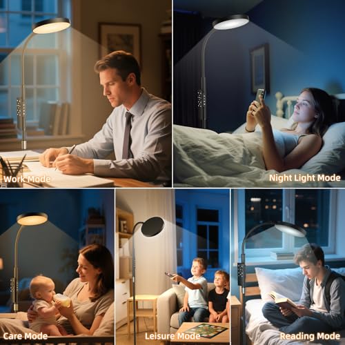 Floor Lamp, Adjustable Height LED Standing Reading Lamp for Living Room & Bedroom, Super Bright, Eye-Caring Stepless Dimmable Modern Tall Lamp for Office Craft with Gooseneck & Remote, Black