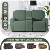 KinCam Jacquard Stretchy Recliner Loveseat Cover with Console X1, Recliner Couch Covers X1 (Greyish Green)