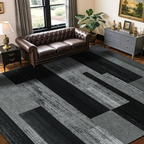 10x14 Washable Area Rugs for Living Room&Bedroom(10x14,Black&Gray)