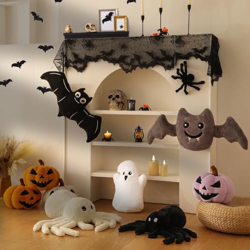 YRXRUS Halloween Spider Pillows, Spider Shaped Throw Pillow for Happy Halloween Decoration, White Plush Gifts, Extra-Large 16x22 in Cute Soft Rabbit Fur Pillow for Fall Pillows