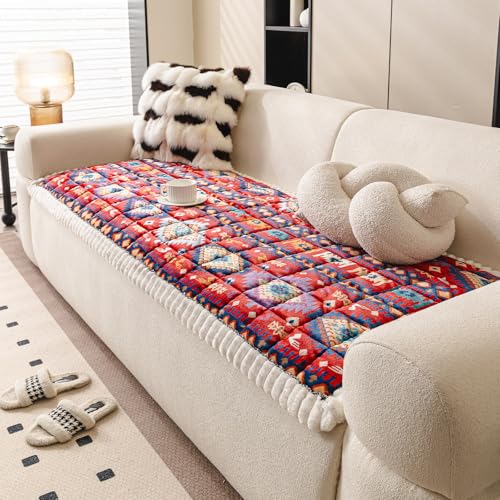 Boho Couch Cover for Pets Super Soft Sofa Covers for Cats & Dogs Washable Sofa SlipCover Furniture Couch Protector for Living Room(35" x 71", Red)