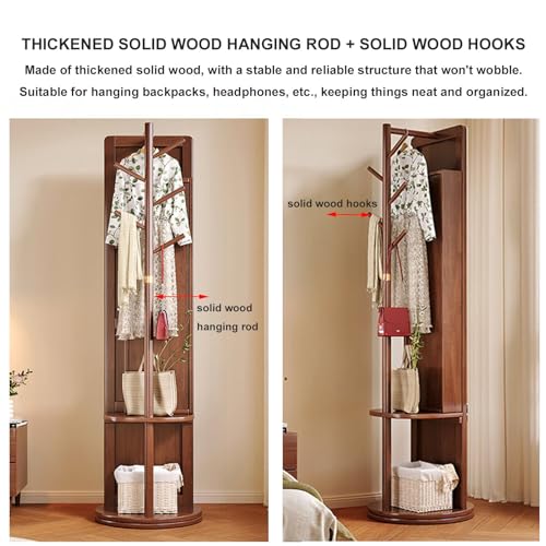 4-in-1 Full Length Mirror with Jewelry Cabinet, Makeup Organizer & Coat Rack - 360° Rotating Wood Floor Mirror, Space-Saving Dressing Mirror for Bedroom & Entryway