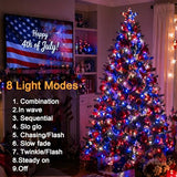 Couah 2 Pack 100 LED 38.4FT Red White and Blue Lights Battery Operated, Patriotic 4th of July Lights 8 Modes-Timer Indoor Outdoor Party Patriotic Memorial Day Independence 4th of July Decorations