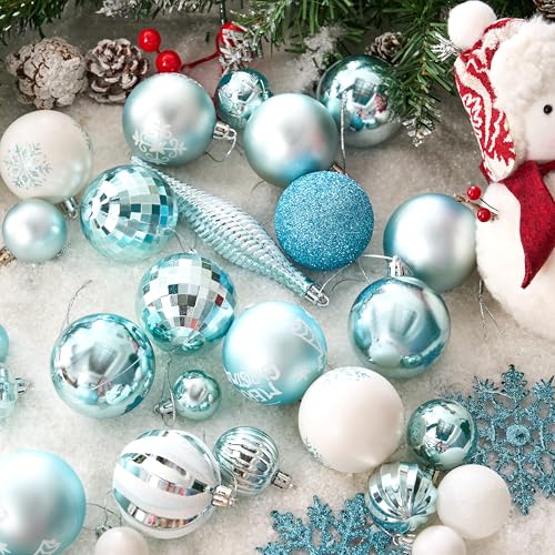 Joiedomi 133 Pcs Christmas Ornaments, Blue & White Assorted Shatterproof Christmas Balls Ornaments for Xmas Tree Wreath Garland Holidays Indoor/Outdoor Party and Events