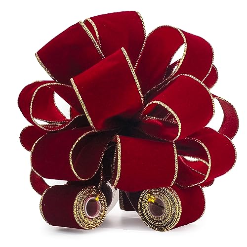Red Wine Velvet Christmas Tree Topper Bow 11" with 4 Ribbon Streamers x 3 Yards Long Each for Holidy Elegant Fancy Home Décor Indoor