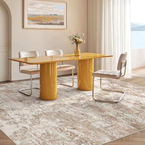 Area Rug Living Room - 5X7 Abstract Washable Large Soft Foldable Non Slip Rug Neutral Modern Low Pile Carpet for Bedroom Nursery Dining Room Kitchen Home Office Indoor - Brown