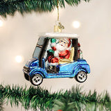Old World Christmas Golf Cart Santa Glass Blown Ornament for Christmas Tree, Handcrafted Holiday Decoration, Sport Collection