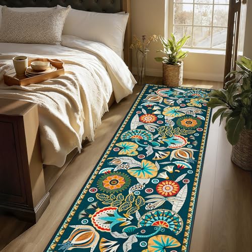 Joydeco Egypt Floral Boho 2x8 Washable Hallway Kitchen Runner Rug Non Slip