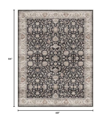 Washable Area Rug 10x14 Non-Slip Floral Boho Dining Carpet, Black