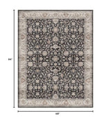 Washable Area Rug 10x14 Non-Slip Floral Boho Dining Carpet, Black
