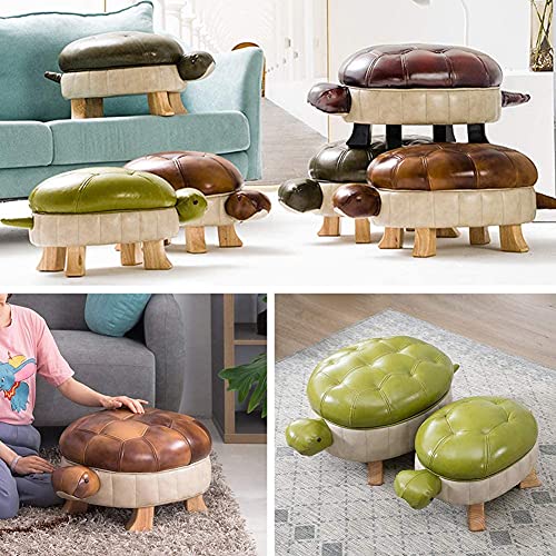 Animal Footstool Turtle Upholstered Pu Leather Pouf, Shoe Changing Stool Sofa Footrest Living Room Storage Stool Footstool with Storage/Green/25 * 66 * 35