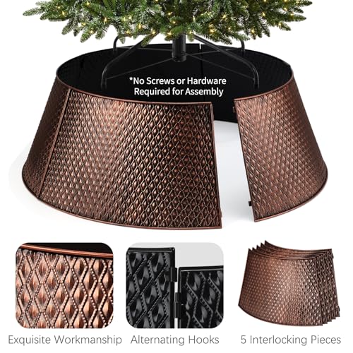 Hatisan Metal Christmas Tree Collar Basket Skirt, 28''Christmas Tree Ring Waterproof Base for Christmas Decorations Indoor Outdoor (Bronze)