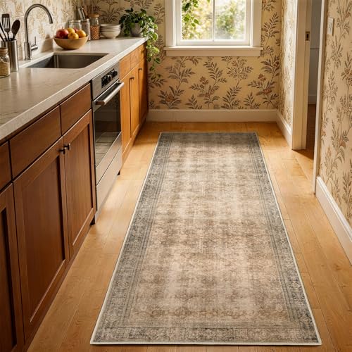 2x6 Washable Area Rug, Vintage Boho Traditional Pattern, Non-Slip Stain Resistant Rug for Living Room Bedroom(2x6,Brown/Boho)