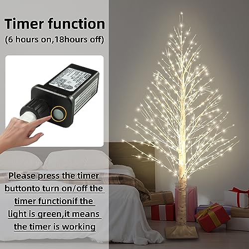 5FT Lighted Birch Tree, 560 LED Warm White Lights | Twinkle lighting effect, Built-in timer, Indoor outdoor display, Warm white festive glow, Wedding and Christmas decor