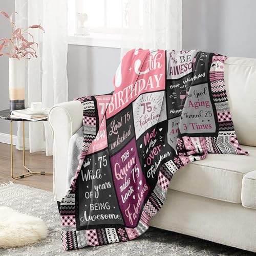 Ivivis 75th Birthday Gifts for Women Throw Blanket 60”x50”, Happy 75th Birthday Decorations for Women, 1951 Bday Gift for 75 Year Old Woman Mom Grandma Friend