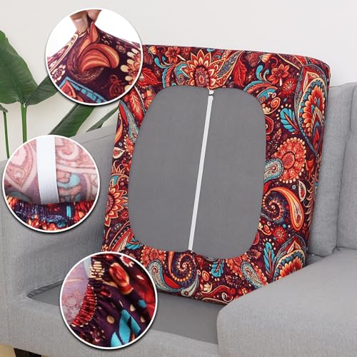 YISUN Sofa Couch Cushion Covers, Stretch Printed Couch Seat Slipcover, Soft Couch Cover for Dogs, Washable Non-Slip Furniture Protector for Sectional Armchair Loveseat (Red Flower, 2 piece)